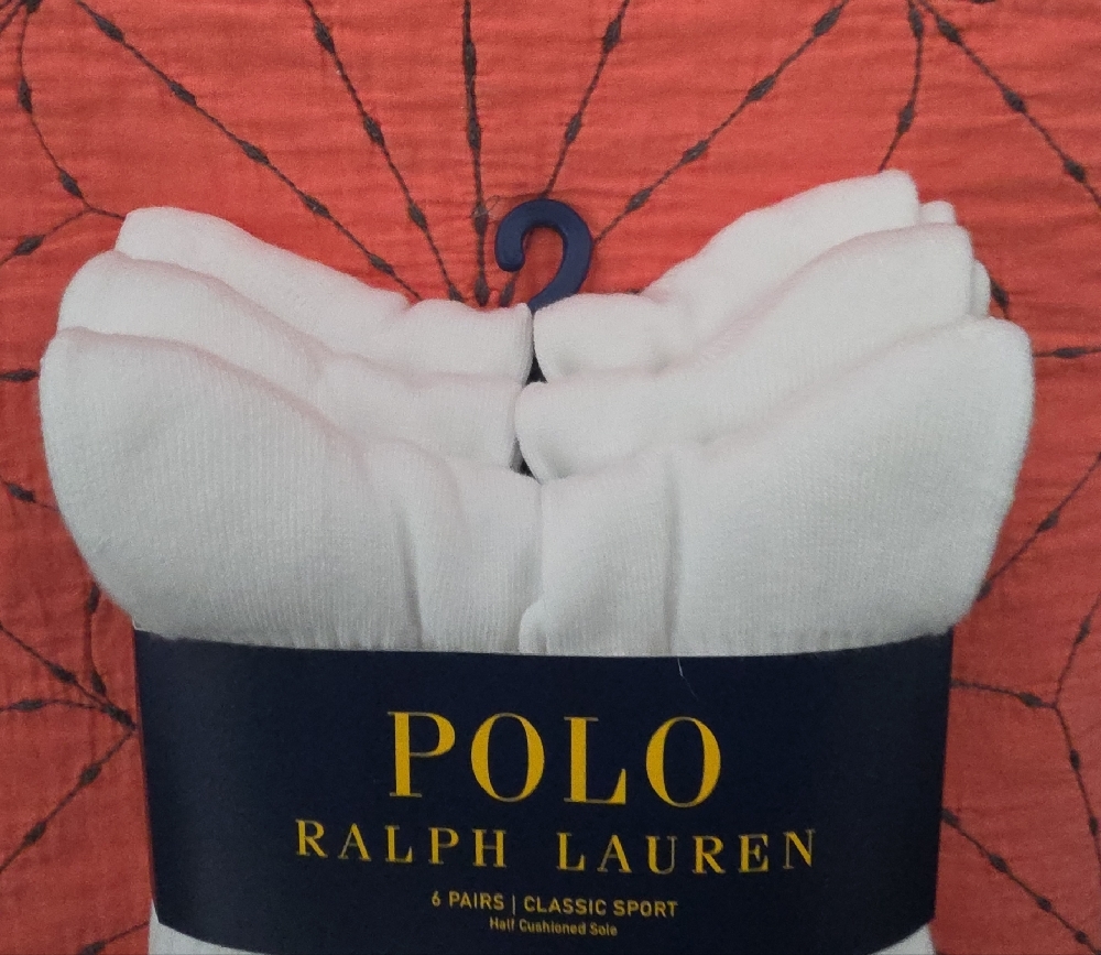 Polo by Ralph Lauren White Crew Socks with Black Pony Embroidery - 6 Pack - Picture 4 of 4